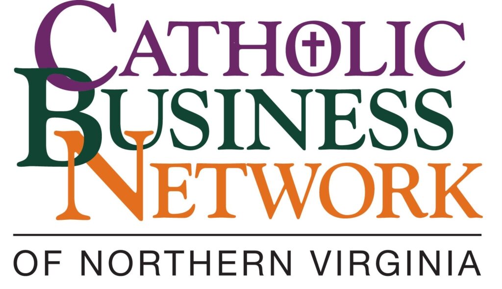 Catholic Business Network logo: Catholic in purple, Business in green, and Network in orange, symbolizing the integration of faith, commerce, and connections