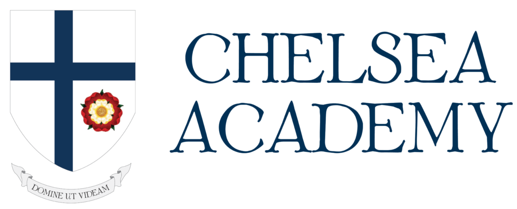 Logo with shield design: Blue cross stretching across, accompanied by a red and yellow flower in the bottom right corner